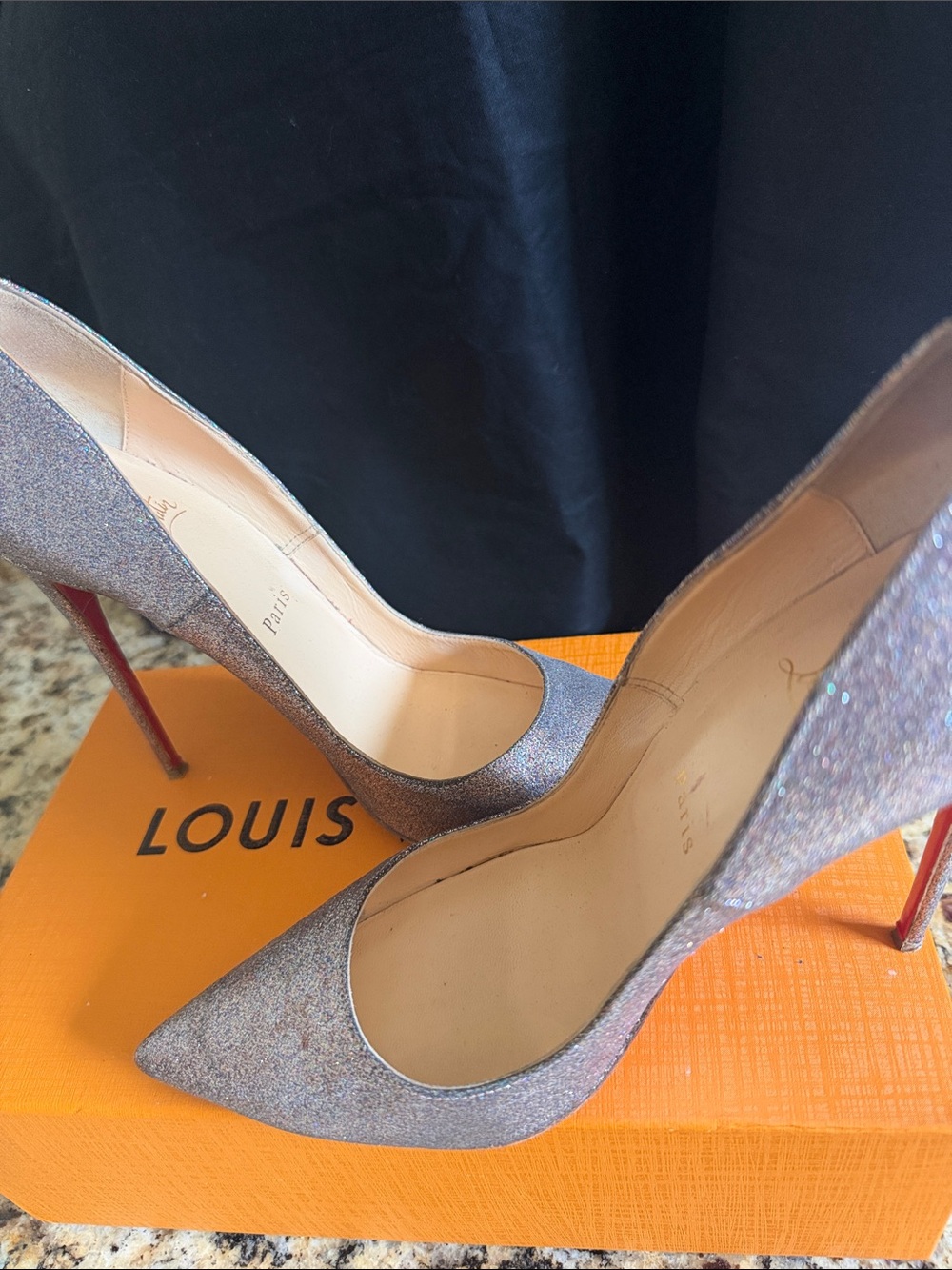 Louis Vuitton Silver Glitter Pointed Toe Stiletto Heels